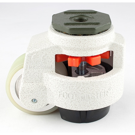 Foot Master Leveling Caster, 75 mm Polyurethane Wheel, M16x2.0P Stem, Swivel, 800 kg Cap, NBR Foot Pad, Ivory GD-100-S-HUP